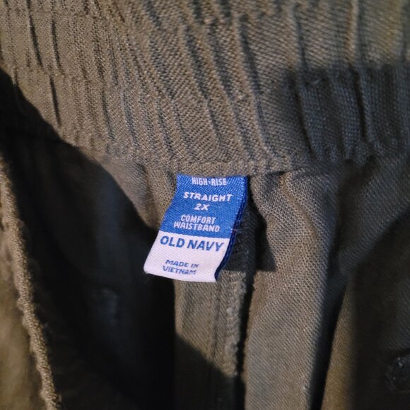 Old Navy High Rise Straight Leg Comfort Waistband Olive Green Linen Pants SZ 2X - Picture 5 of 5
